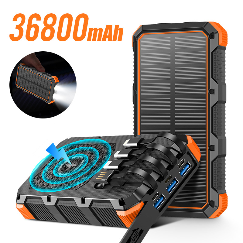Solar Emergency Charger - Solar Power Bank 36800mAh with Cable