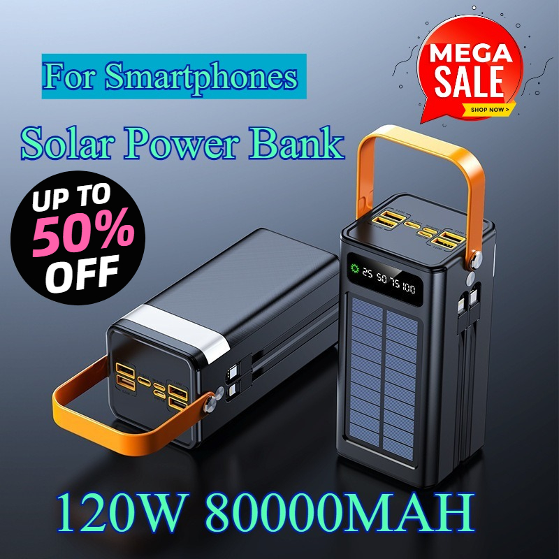 80000mAh Solar Power Bank 120W - Solar Emergency Charger ulasan dan harga